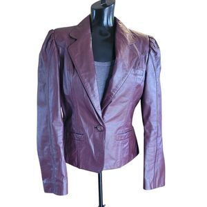 Wilson Burgundy Leather Blazer with Notched Lapels